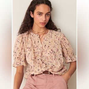 ba&sh Blouna Cotton Printed Top Nude M